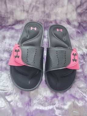 Under Armour Black and Pink Adjustable Slide Sandals